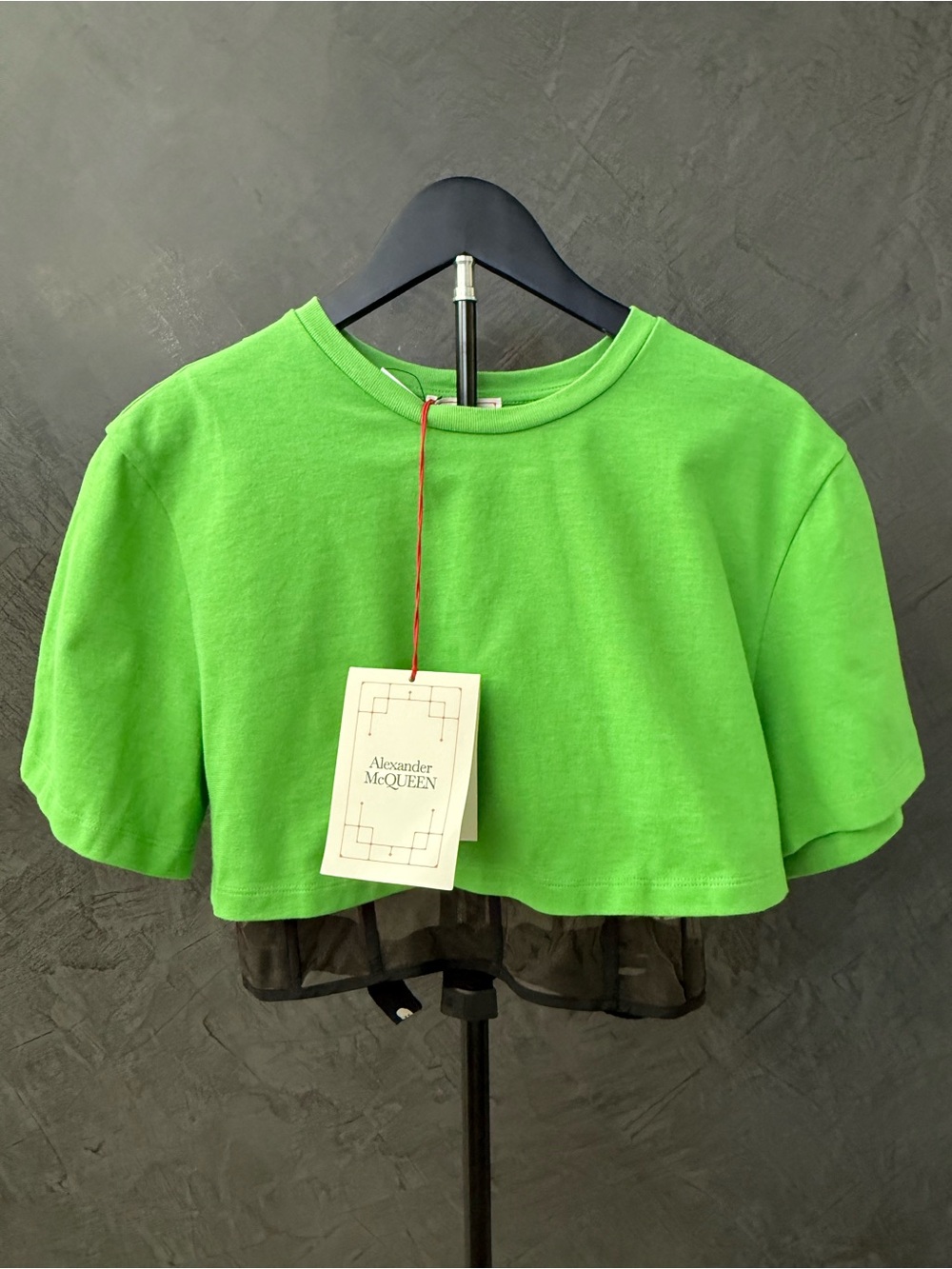 NWT Alexander McQueen Green Cropped Top with Black Mesh Corset